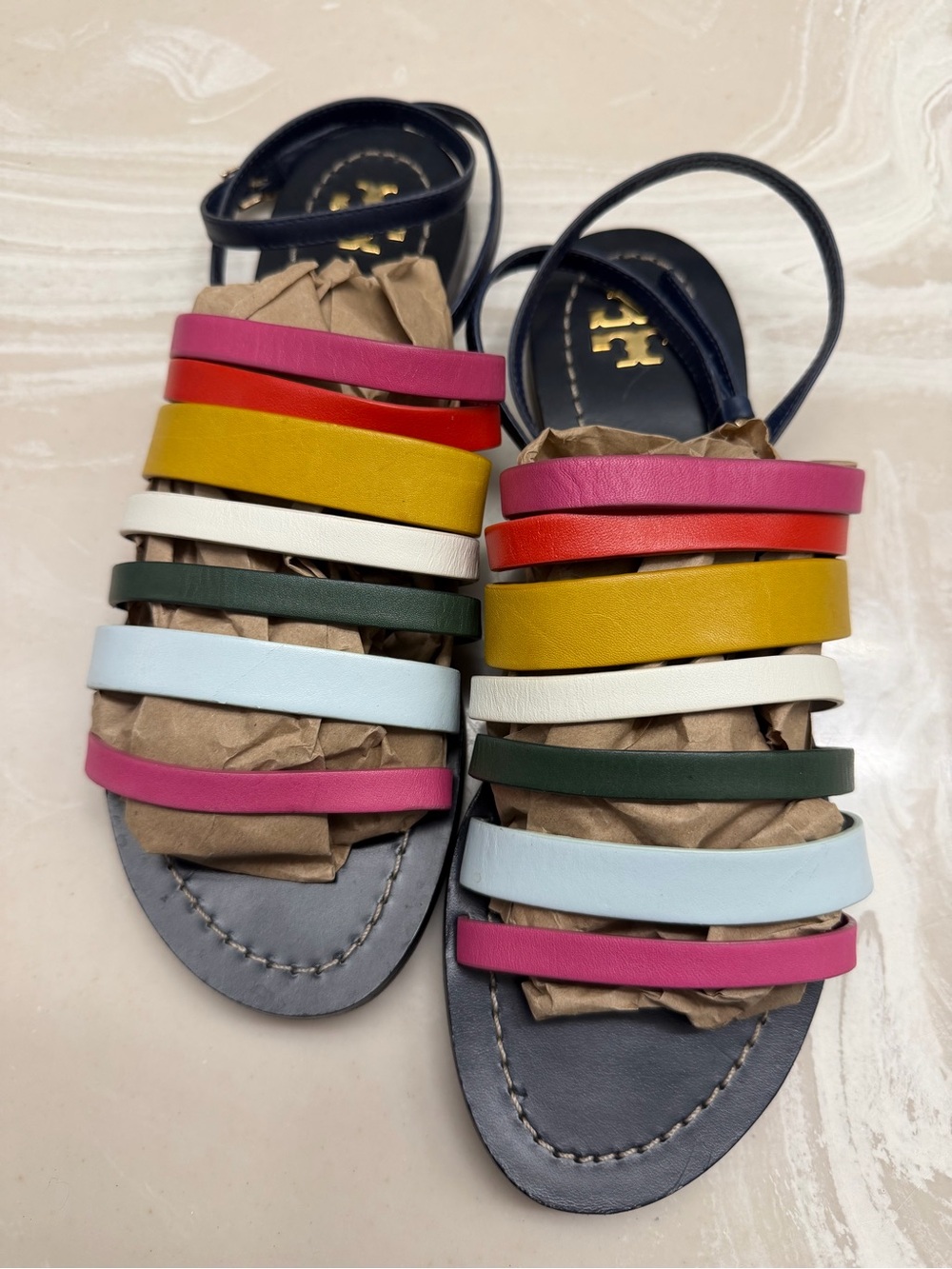 Tory Burch Multicolor rainbow Strappy Flat Sandals